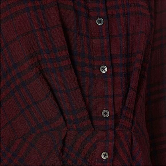 THAKOON COLLECTIVE | Plaid Burgundy & Navy Blue Crepe Shirt Dress Women’s Size 0 - Picture 5 of 14